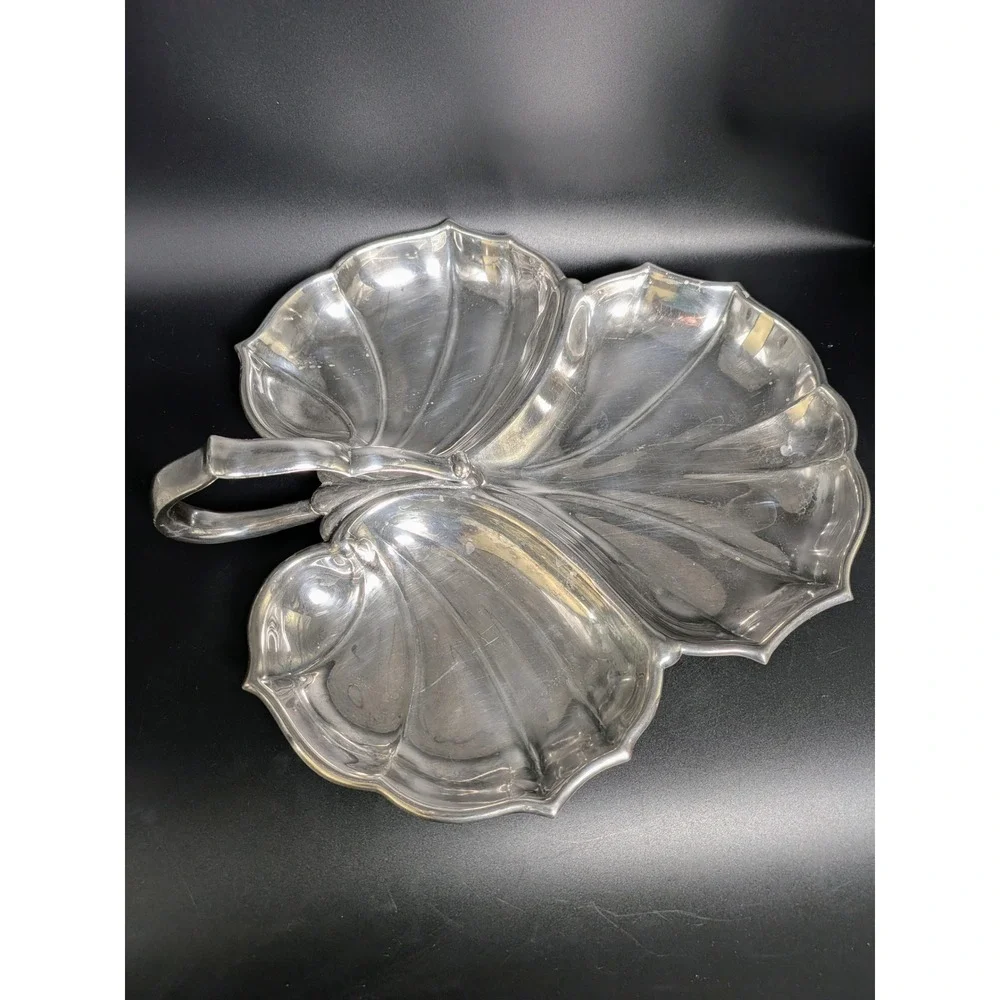 Vintage Silverplate Lily Pad Tri Compartment Serving Dish